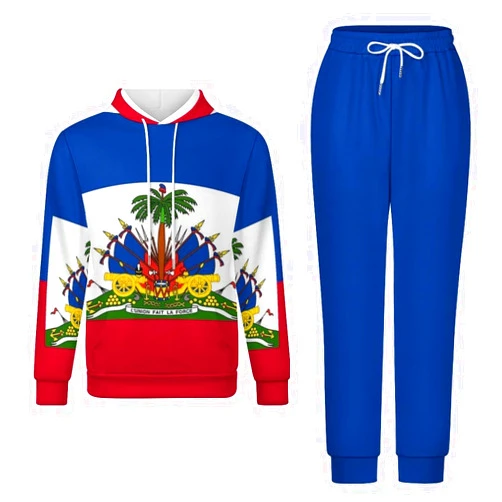 GOYMFKM The Republic Of Haiti Flag Print Women Men Tracksuit Full Set 2 Piece Long Sleeve Tracksuit Loungewear Set Plu
