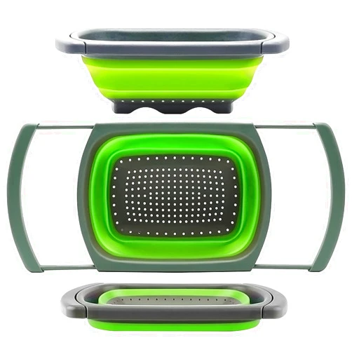 Qimh Colander collapsible, Colander Strainer Over The Sink Vegetable Fruit Strainer Basket (6 Quart) with Extendable Handles, New Kitchen Essentials