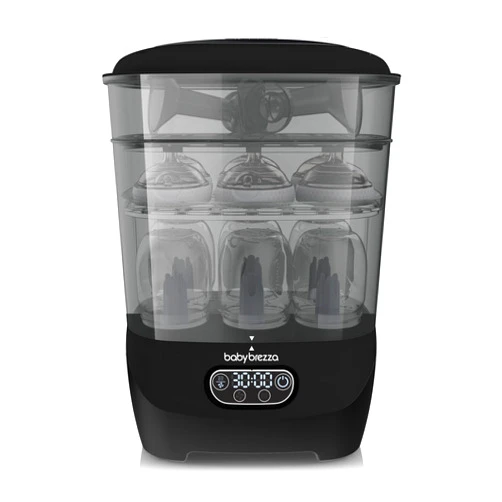 Baby Brezza Bottle Sterilizer and Dryer Advanced – 33% Faster - Largest Capacity Steam Sanitizer - Universal Sterilization Machine for All Bottles + Pump Parts - HEPA Air Filter, Black