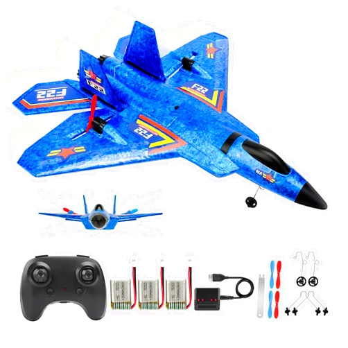 ANTSIR Remote Control Plane RTF F-22 Raptor, 2.4Ghz 6-axis Gyro RC Airplane with Light Strip, Jet fighter Toy Gift for Kids Beginner (Blue)