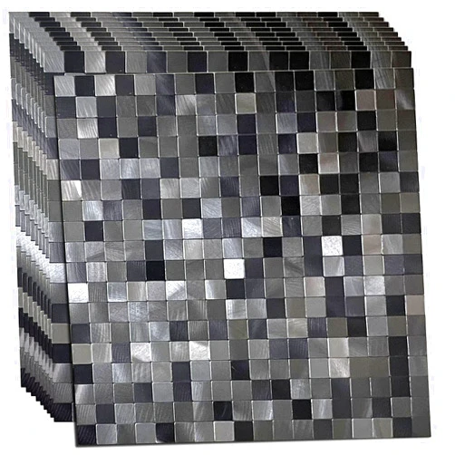 XUANINY 10-Piece Self-Adhesive Metal Backsplash, Peel and Stick Tile for Kitchen Brushed Aluminium Surface backsplash (11.73
