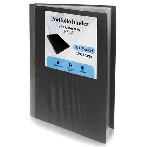 ZunCats Portfolio Binder, Art Portfolio 8.5'x11', A4 Folders with Plastic Sleeves 60-Pocket 120-Page, Portfolio Organizer, Portfolio Folder for Artwork, Display Book Folder A4 3D Lattice Finish Black