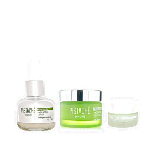 Pistaché Skincare Pistachio Oil Ultimate Face Trio Set + Eye Cream, Hyaluronic Acid Face Serum & Face Moisturizer + Hydrates and Nourishes + Vitamin E + Antioxidant Protection