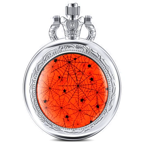 Landical Halloween Spider Web Pocket Watch Halloween Spiderweb Gift Vintage Quartz Pocket Watch with Chain for Men Women Halloween Decoration Party Favor Supplies(Orange)