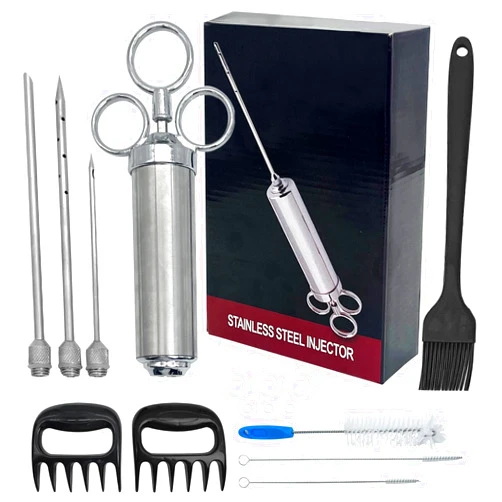 Kathson ​​​​​​kathson Stainless Steel Turkey Injection Kit Meat Injectors Syringe for Smoking BBQ with 3 Commercial Marinade Needles, 2-oz Large Capacity Marinade Straw for Home Baking Kitchen Grilling