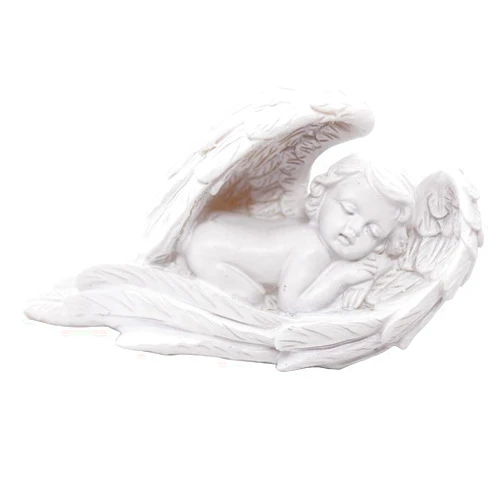 KiaoTime Sleeping Baby Angel Statue Cherub in Wings Feathers Statue Figurine Indoor Outdoor Guardian Home Garden Angel Sculpture Statuette Shelf Sitter Angel Collection Angel Wings Memorial Angel Statue