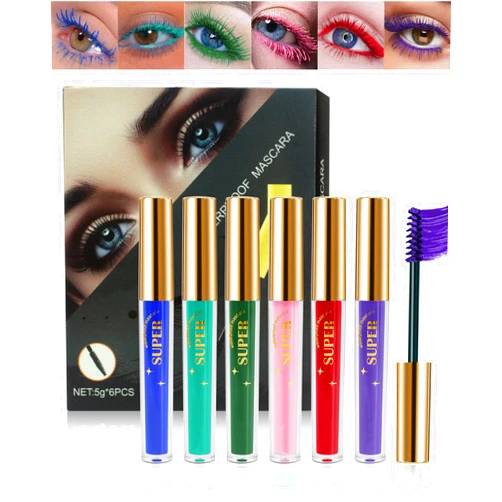 Lestpola 6 Colors Waterproof Mascara Set -Blue Green Purple Pink Red Colored Mascara for Eyelashes, Long Lasting Curling Mascara Volume and Length, High Impact Colorful Lash Mascara Makeup Halloween Cosplay-C