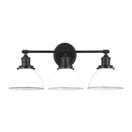 Design House 588301 Savannah Farmhouse 3-Light Indoor Bathroom Vanity Light Dimmable White Metal Shade for Over The Mirror, Matte Black
