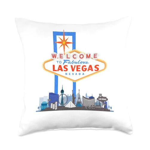 BizzyflyUSA Welcome To Las Vegas Sign Souvenir Sin City Vacation Party Throw Pillow