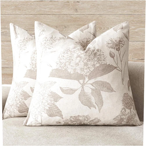 Foindtower Set of 2 Linen Floral Vintage Throw Pillow Covers Neutral Accent Decorative Cushion Covers Farmhouse Boho Home Decor for Sofa Chair Couch Bedroom Living Room Outdoor,20×20 Inch,Tan Beige