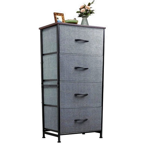 WLIVE Dresser with 4 Drawers, Storage Tower, Organizer Unit, Fabric Dresser for Bedroom, Hallway, Entryway, Closets, Sturdy Steel Frame, Wood Top, Easy Pull Handle, Dark Grey