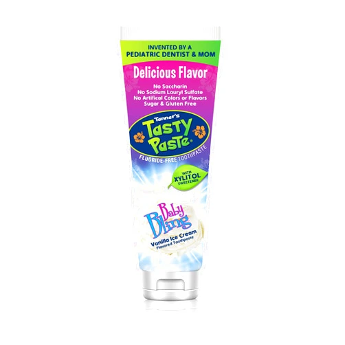 Tanner's Tasty Paste Baby Bling - Anticavity Fluoride-Free Children’s Toothpaste/Great Tasting, Safe, and Effective Vanilla Flavored Toothpaste for Kids (4.2 oz.)