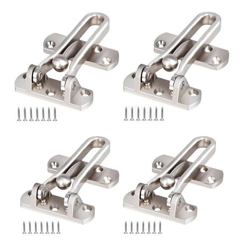 KOVOSCH 4 Pack Swing Bar Lock Satin Nickel, Heavy Duty Door Lock Security, Sturdy Swing Bar Door Guard for Front Doors, Zinc Alloy