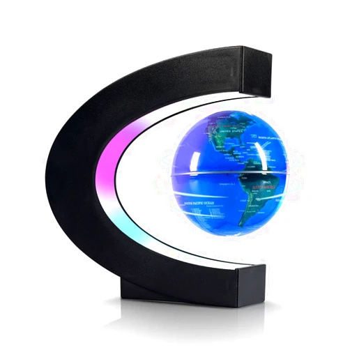 Flagest Magnetic Levitation Floating Globe, Levitating C Shape Globe with LED Lights for Education Home Office Desk Bookshelf Decor, Holiday Anniversary Creative Item(3.3 Inches Globe)
