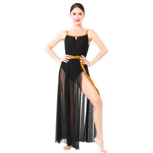 IBAKOM Lyrical Dance Costume for Women Shiny Sequins Goddess Contempory Dance Dress Ballet Leotard Mesh Sheer Dance Skirt