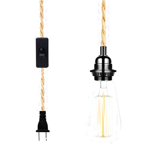SHIWEIDA Industrial 15ft Pendant Light Cord -Plug in Hanging Light Fixture, 15FT Farmhouse Pendant Lamp Lights Cord with Switch Cord for Kitchen Island Bedroom Living Room