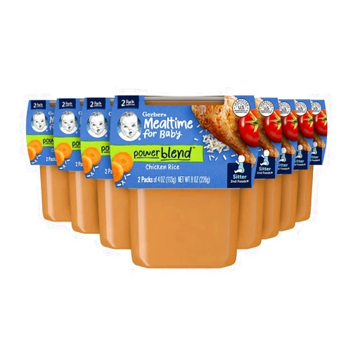 Gerber Baby Food 2nd Foods, Dinner, Chicken & Rice Puree, 4 Ounce Tubs, 2-Pack (Pack of 8)