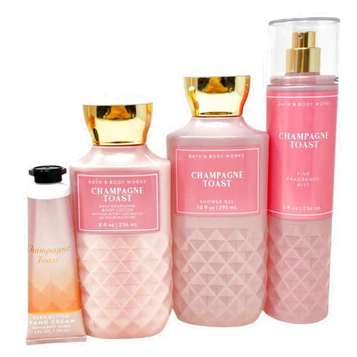 Bath & Body Works Bath and Body Works CHAMPAGNE TOAST Gift Bag Set - Body lotion - Shower Gel and Fine Fragrance Mist Plus a Shea Butter Hand Cream arranged inside a transparent gift bag