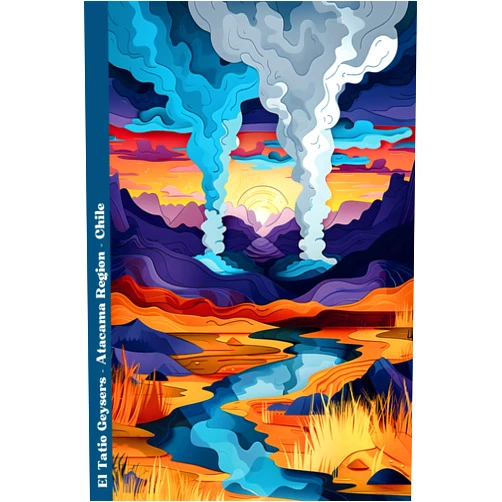 R S Notebook El Tatio Geysers: Blank lined paper - Chile illustration: 6x9 Inches - papercut design - Journal