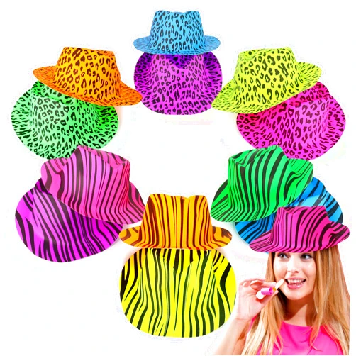 The Glowhouse Neon Gangster Fedora Party Hats for Adults and Kids, UV Reactive Fluorescent Hat 12-Pack, Parties, Weddings