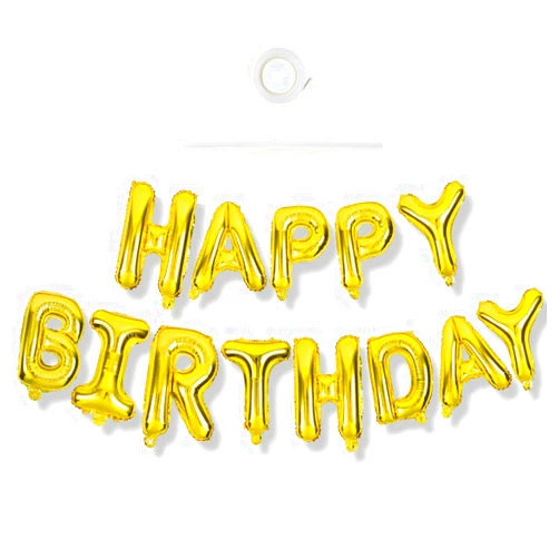 TONIFUL 3D Gold Happy Birthday Balloons Banner with Ribbon Straw, 16 Inch Mylar Foil Letters Birthday Sign Banner Balloon Bunting Reusable for Girls Boys Kids & Adults Birthday Halloween Supplies