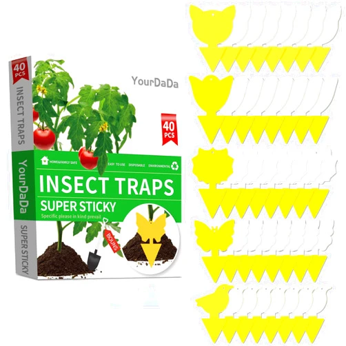 YourDaDa 40 Pcs 5 Shapes Yellow Extremely Sticky Traps for Fungus Gnat, Fruit Fly, Fly, Whitefly, Flying Insect Catcher Traps for Houseplants, Kitchen, Indoor/Outdoor, Non-Toxic, Odorless, Pet and Kid Safe