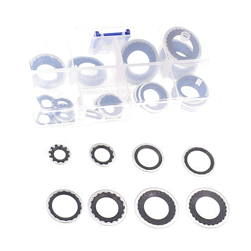 Dawfall 30 PCS Automotive Air Conditioning Compressor Port Gaskets, Multi-Specification Cooling Pump High Temperature Resistant Sealing Gaskets, Maintenance Accessories, for Most Car Models (Black)