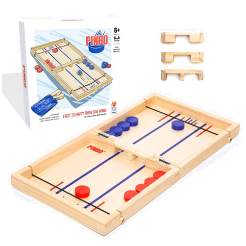 Pinbo The Classic Slingshot Game | Fast Action Foldable 2-Player Tabletop Wooden Game for Kids & Adults | Great for Travel & Game Night | Three Gates Included