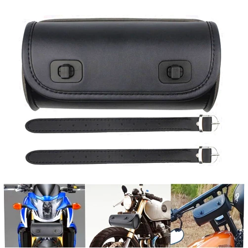 kucehiup Motorcycle Handlebar Bag,PU Leather Universal Barrel Roll Tool Bag(Black)