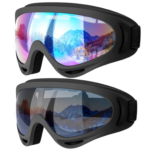 COOLOO Ski Goggles, 2 Pack Snow Goggles Snowboard Goggles for Men Women Kids - UV Protection Foam Anti-Scratch Dustproof