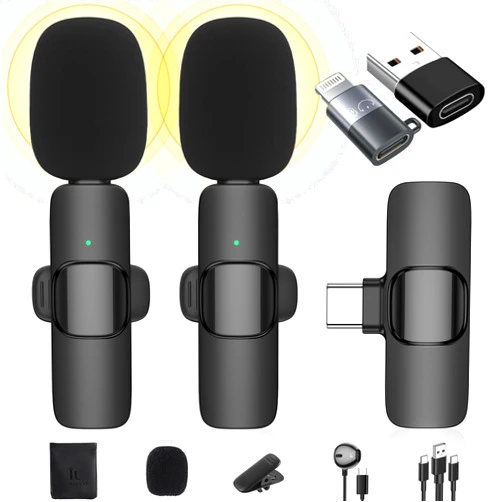 IUMAKEVP Wireless Lavalier Microphone Compatible with iPhone/iPad/Android Phone/Laptop, IUMAKEVP Plug-Play Lapel Clip-On Mic with Noise Reduction for Video Recording/Live Steam/Interview/TikTok/YouTube(2 Mics)