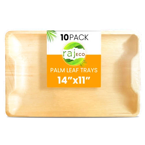 Raj Unique Collection Raj Disposable Palm Leaf Serving Trays and platters | Like Bamboo Tray, Plates Disposable for Parties | Charcuterie Boards, Plates, & Platter | Food Trays | 10 Pack 14