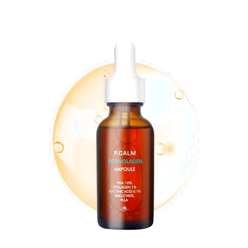 P.CALM Retinolagen Ampoule – Retinol & Vegan Hydrolyzed Collagen for Pore Tightening, Wrinkles, and Fine Line Care, Korean Glass Skin (30ml / 1.01 fl.oz)