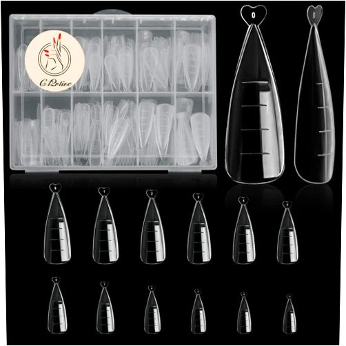 C12rtive 120Pcs Dual Nail Forms,Flat Stiletto Extension Poly Nail Gel Nail Forms Full Cover Reusable Nail Molds 12 Sizes for Solid Nail Gel Glue Nail Art Design Salon&DIY