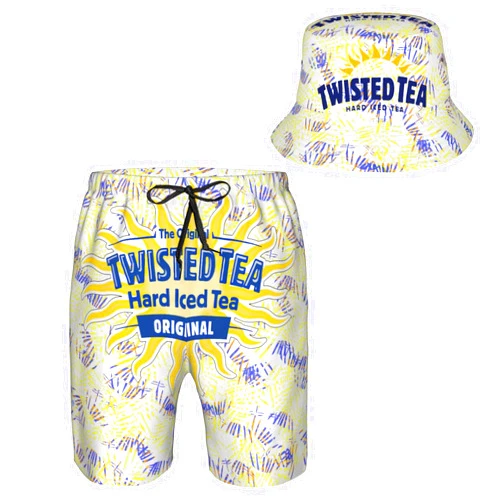 ZHYSQY T-Wisted T-Ea Men'S Beach Combo: Packable Bucket Hat & Quick Dry Shorts - Trendy Print Fisherman Cap & Drawstring Swim Trunks