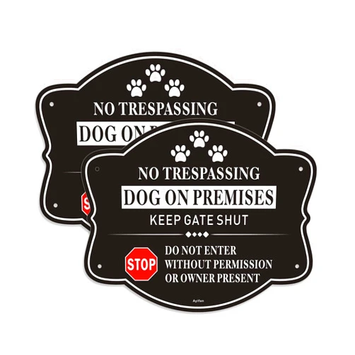 Ayifan 2 Pack No Trespassing Dog On Premises Keep Gate Shut Sign,10 x 8 inch Beware of Dog Sign for Fence, Metal Aluminum Do Not Enter Sign for Garden and Yard
