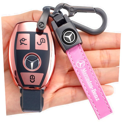 FCYYDS for Mercedes-Benz Keychain Protective Cover for Mercedes CEMS CLS CLK GLK GLC G-Class TPU Fully Protected Keychain Shell Compatible with （pink）This keychain cover is not made by Mercedes-Benz For Benz Key Case Pink