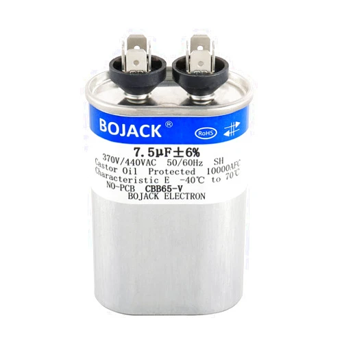 BOJACK 7.5 uF ±6% 7.5 MFD 370V/440V CBB65 Oval Run Start Capacitor for AC Motor Run or Fan Start and Cool or Heat Pump Air Conditione