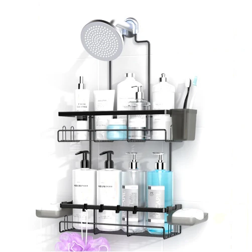 AKTECKE Shower Caddy Hanging Bathroom Organizer: Rustproof Shower Shelf for Inside Shower - No Drilling Shower Racks Over Showerhead - Bath Shower Shelves Rack for Shampoo Soap Black