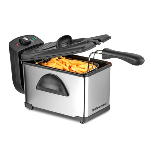 Elite Gourmet EDF2100 Electric Immersion Deep Fryer Removable Basket Adjustable Temperature, Lid with Viewing Window and Odor Free Filter, 2 Quart / 8.2 cup