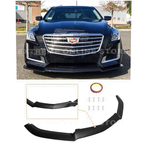 Extreme Online Replacement For 2014-2019 Cadillac CTS | V Style Carbon Fiber Package Front Bumper Lower Lip Splitter (Fiberglass - Primer Black)