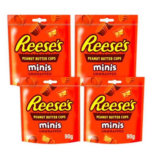 CHAIN & JO SWEETS Mini Reeces Peanut Butter Cups - 4 Chocolate Pack - Recessed Peanut Butter Cups - Unwrapped Mini Peanut Butter Cups - Chocolate Milk - Christmas Candy Chocolate - Reeces Fast Break