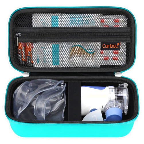 Canboc Travel Case for Portable Handheld Inhaler Nebulizer, Home Compression Nebulizer for Adults and Kids, Mesh Pocket fit Packets of Medication or Other Essentials, Turquoise (Case Only)
