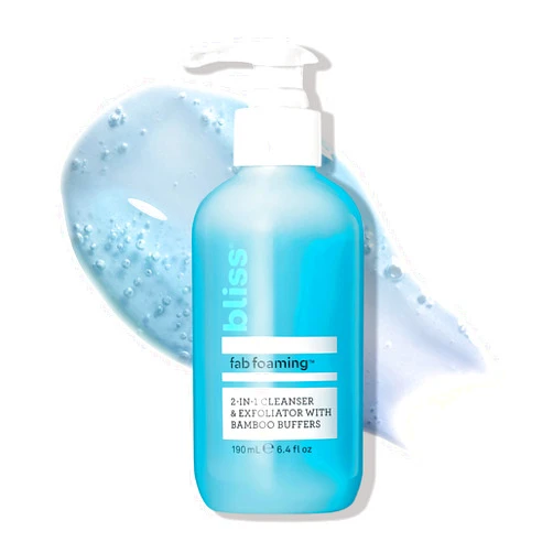 Bliss Fab Foaming 2-In-1 Cleanser and Exfoliator with Bamboo Buffers - 6.4 Fl Oz - Oil-Free Gel Face Wash - Makeup Remover - Vegan & Cruelty Free