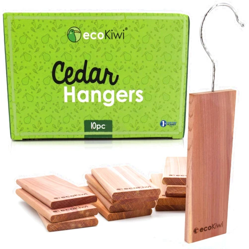 ecoKiwi Cedar Blocks for Clothes Storage - 10 Pack Hang Ups - 100% Natural Aromatic Cedar Planks for Closets and Drawers - Cedar Wood Hangers Balls Chips with Sandpaper - Cedarwood Scented Freshener