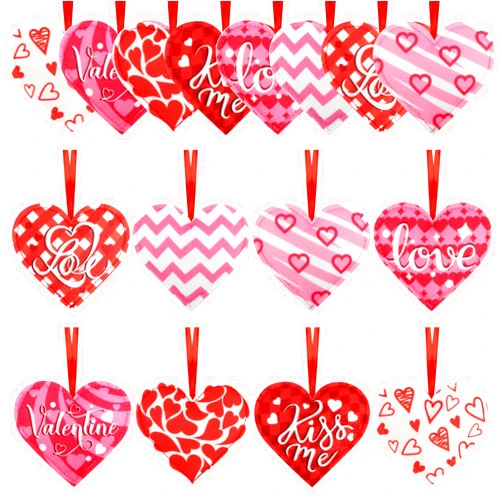 CCINEE 24Pcs Valentine's Day Heart Ornaments Felt Heart-Shaped Hanging Ornament Decoration Pink Red 3D Fabric Ornaments for Valentine's Day,Weddings, Commemorative Parties Supply