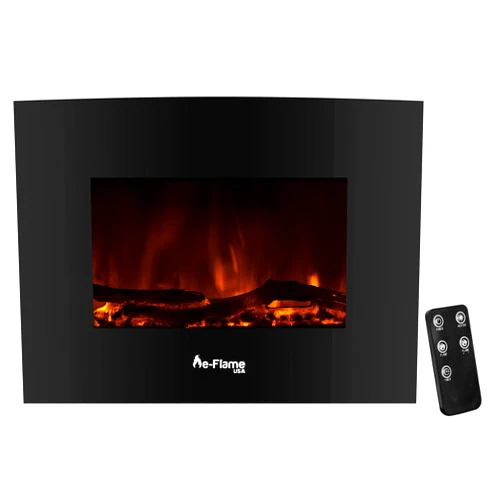 E-Flame USA Sundance Curved Wall Mounted or Freestanding LED Electric Fireplace with Remote - Adjustable, Timer, Remote - 22-inch