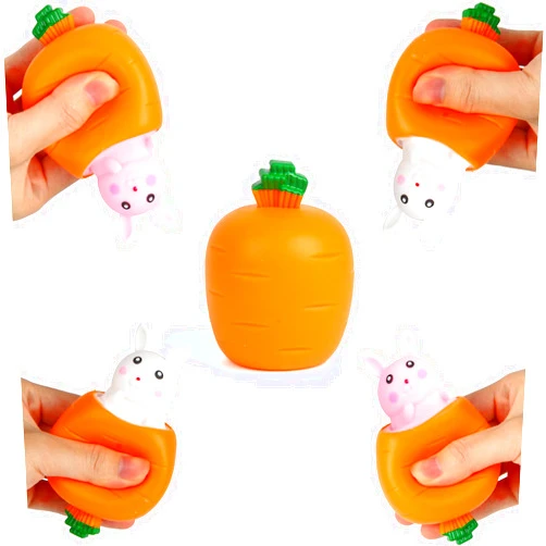 FINGOOO Easter Squeeze Fidget Toys for Kids Adult,4 Pack Carrot Shape White Pink Bunny Pop Up Stress Sensory Toy Easter Basket Stuffers Party Favors
