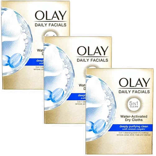 Olay Daily Facial Cleansing Cloths for a Deeply Purifying Clean, Makeup Remover, 33 Count (Pack of 3)