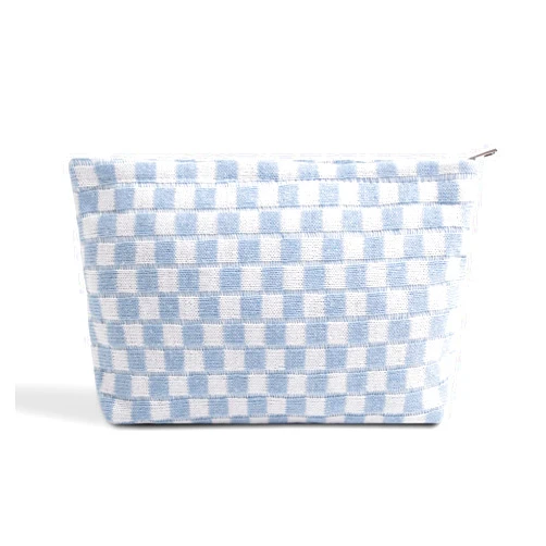 Dalulu Cosmetic Bag Cute Makeup Bag Y2k Accessories Aesthetic Make Up Bag Y2k Purse Checkered Makeup Bag Cosmetic Bag for Women (Blue)